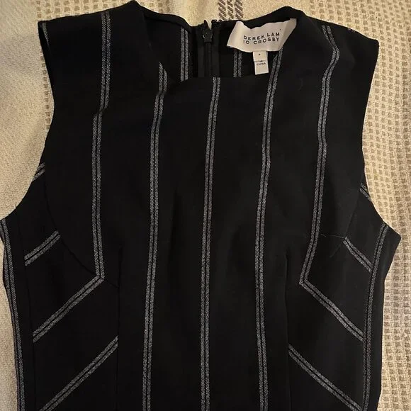 NWOT 10 Crosby Derek Lam Black White Pinstripe Sleeveless Back Zip Top 0 - Picture 1 of 7